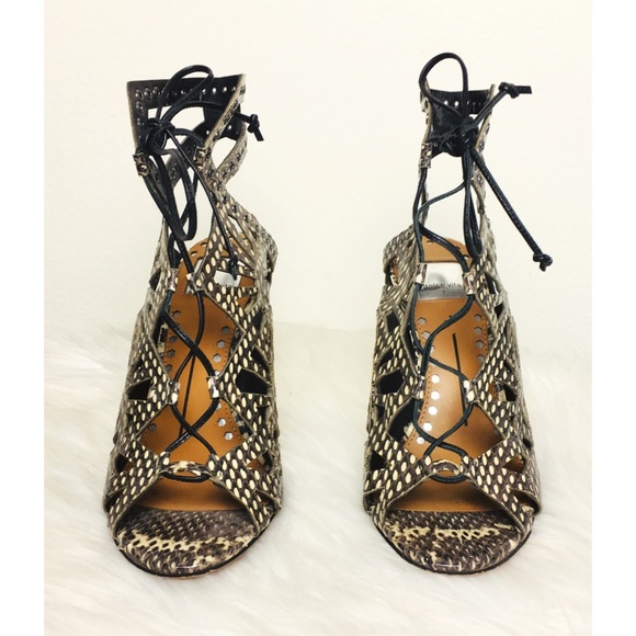 Dolce Vita Helena Lace-Up Caged Snakeskin Heels - Picture 3 of 5